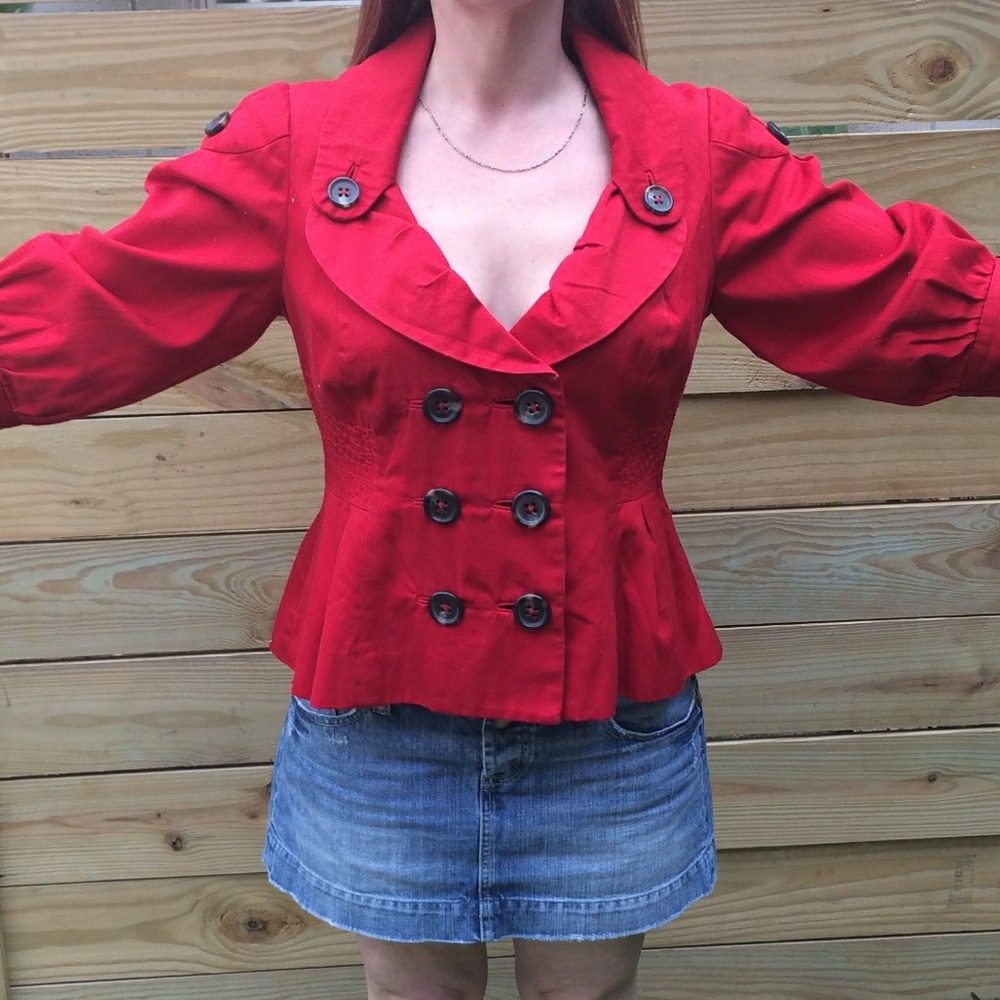 Anthropologie Red Jacket with Peplum Detail